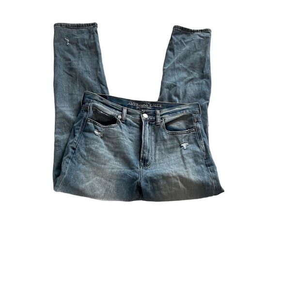 American Eagle Blue Distressed  Straight Leg Mom  Jeans Size 6 - Picture 1 of 9